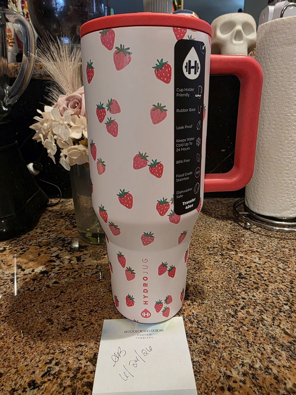 HydroJug Strawberry Print Travel Mug - Pink & Red